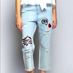 POL Clothing Brand Sequin patch boyfriend jean
